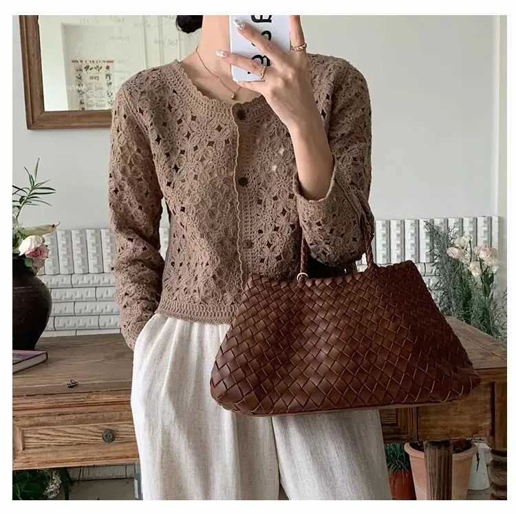 Long Sleeve Crochet Top for Women Sheer Button Up Hollow Out Openwork Knit Cardigan Jacket Spring Summer Boho Vacation Outfit M260306