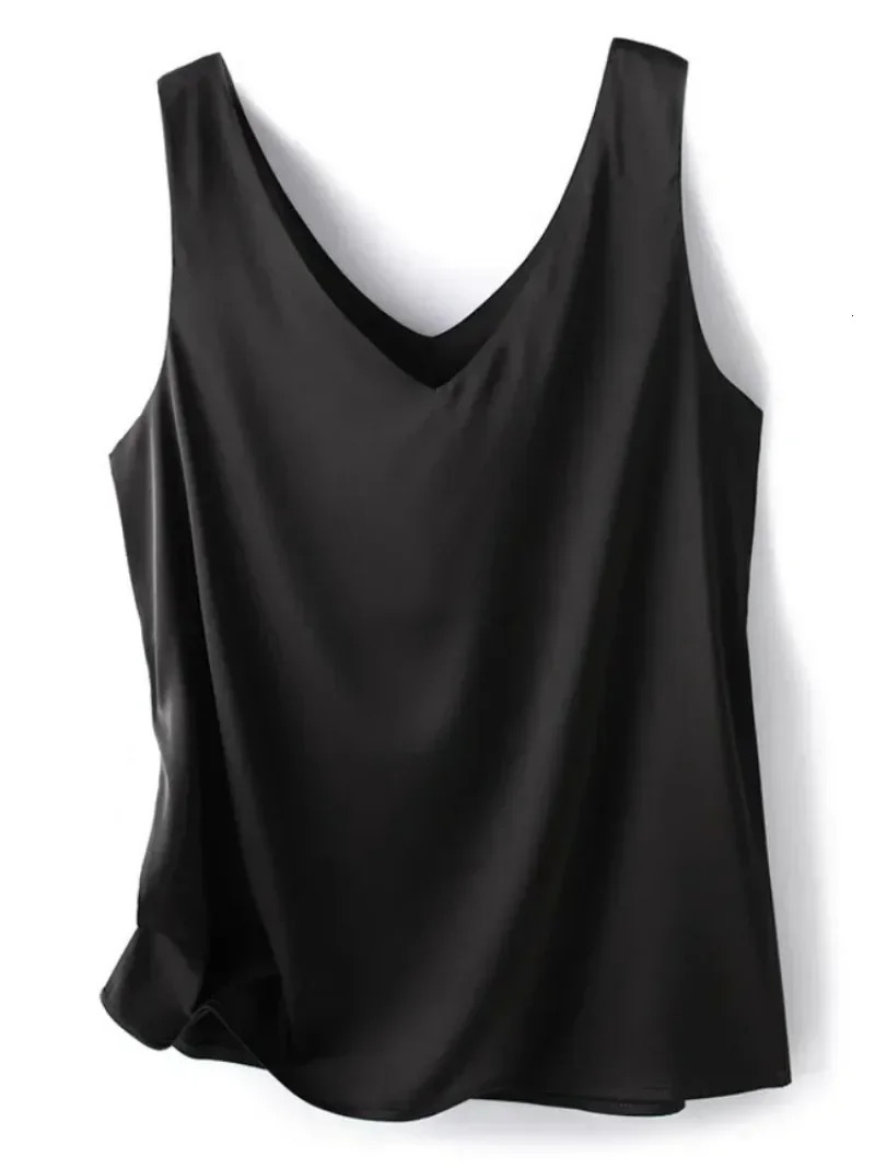 Woman T-shirts Elegant SILK Satin Blouse Sleeveless Female Summer Casual Loose Tanks and Camis Solid Green Tops for Women 260306