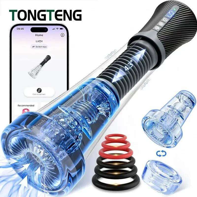 Masturbator Penis Pump Enlarger Transparent Visual Male Sex Toys for Men APP Control Vibrating Vacuum Suction Glans Trainer W260305