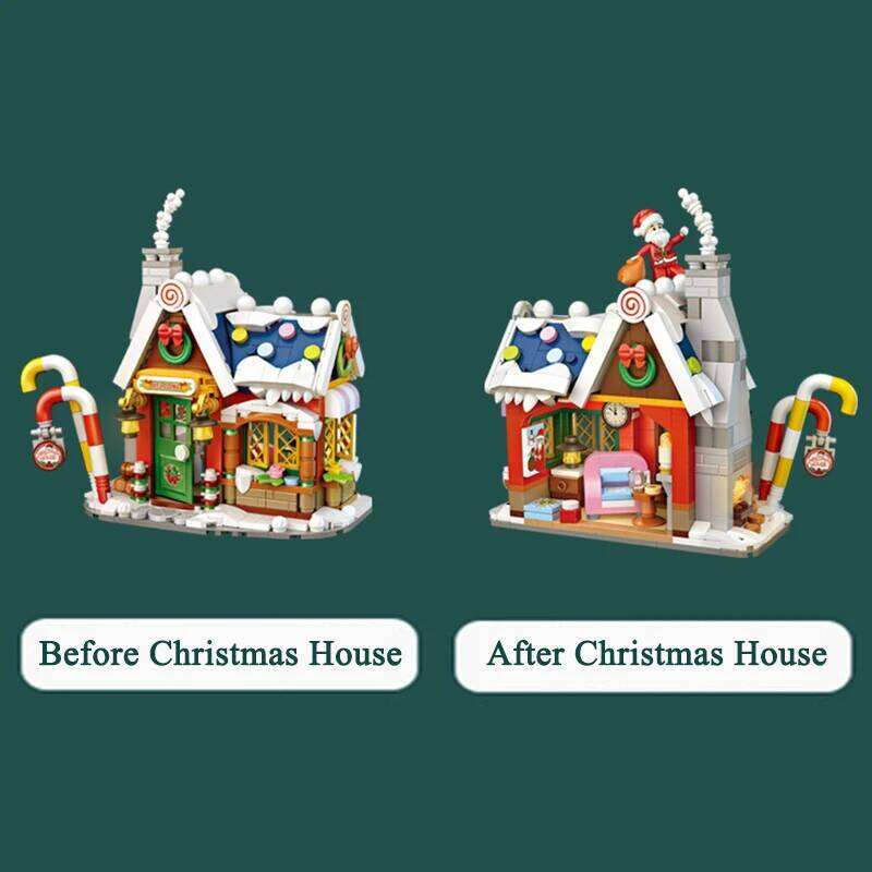 Christmas House 3D Model Building Blocks Santa Claus Tree Snowman Sleigh DIY Set Mini Bricks Children's Toys Gifts for Girls Z260306