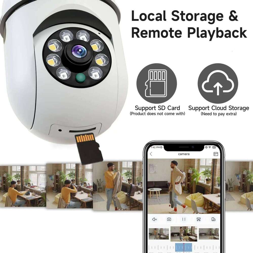 8MP E27 Bulb Surveillance Wifi IP PTZ CCTV Camera 10X Zoom Color Night Vision Human Tracking Security Baby Monitor Cam 26W0306