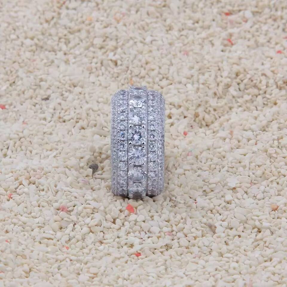 INS Minimalist 18K Gold Plated Smooth Female Five Rows of CZ Ring 925 Sterling Silver Rotate Ring for Men