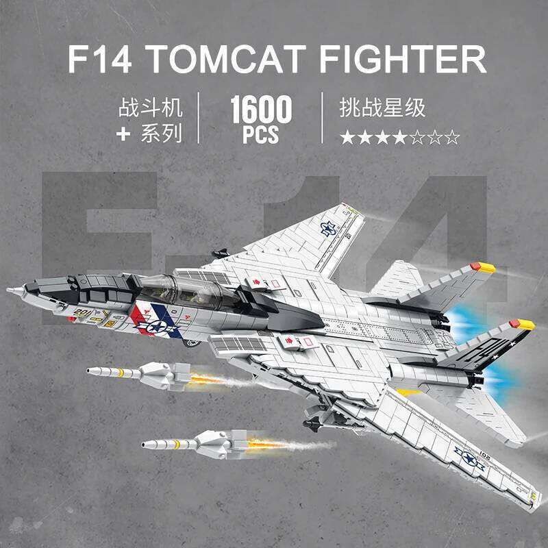 Military USA F-14 Airplane Tomcat Fighter Model Building Blocks DIY Large Aircrafts Weapons Bricks Kids Toys Boys Birthday Gifts Z260306
