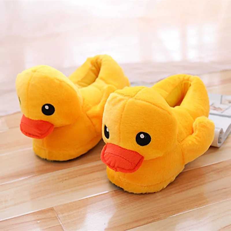 Autumn Winter Cartoon Yellow Duck Fuzzy Slippers Cute Plush Doll Home Bedroom Slides Warm Ankle Wrap Cotton Shoes Indoor Female S260305