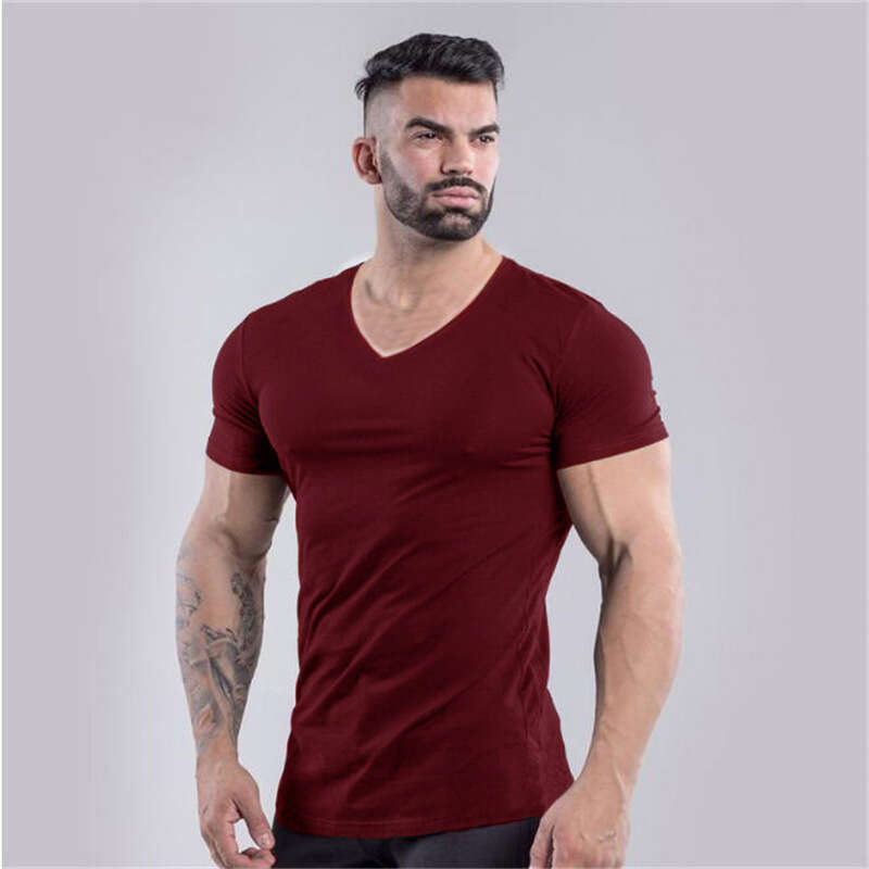 Sports T-Shirt Running Set Men's Short Top Summer V-Neck Pure Cotton Training Long Sleeve Basketball Fitness Clothing