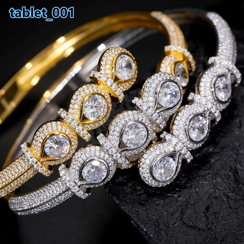 Luxury Round Brilliant Cut Moissanite Diamond fine Bracelet in Gold Plated 925 Sterling Silver for Women Men Hip Hop Jewelry