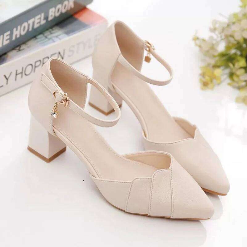 2026 Spring Summer Women's Block Heel Sandals Fashion Closed Toe Ankle Strap Pumps | Versatile Party Evening High Heels