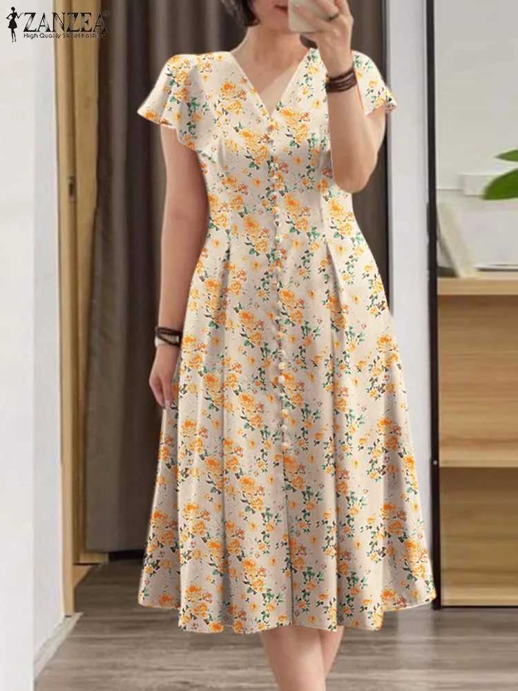 Elegant Floral Dress ZANZEA Women Summer Short Sleeve Party Sundress Robe Femme Causal Holiday Vestidos Bohemain Printed Dresses X260306