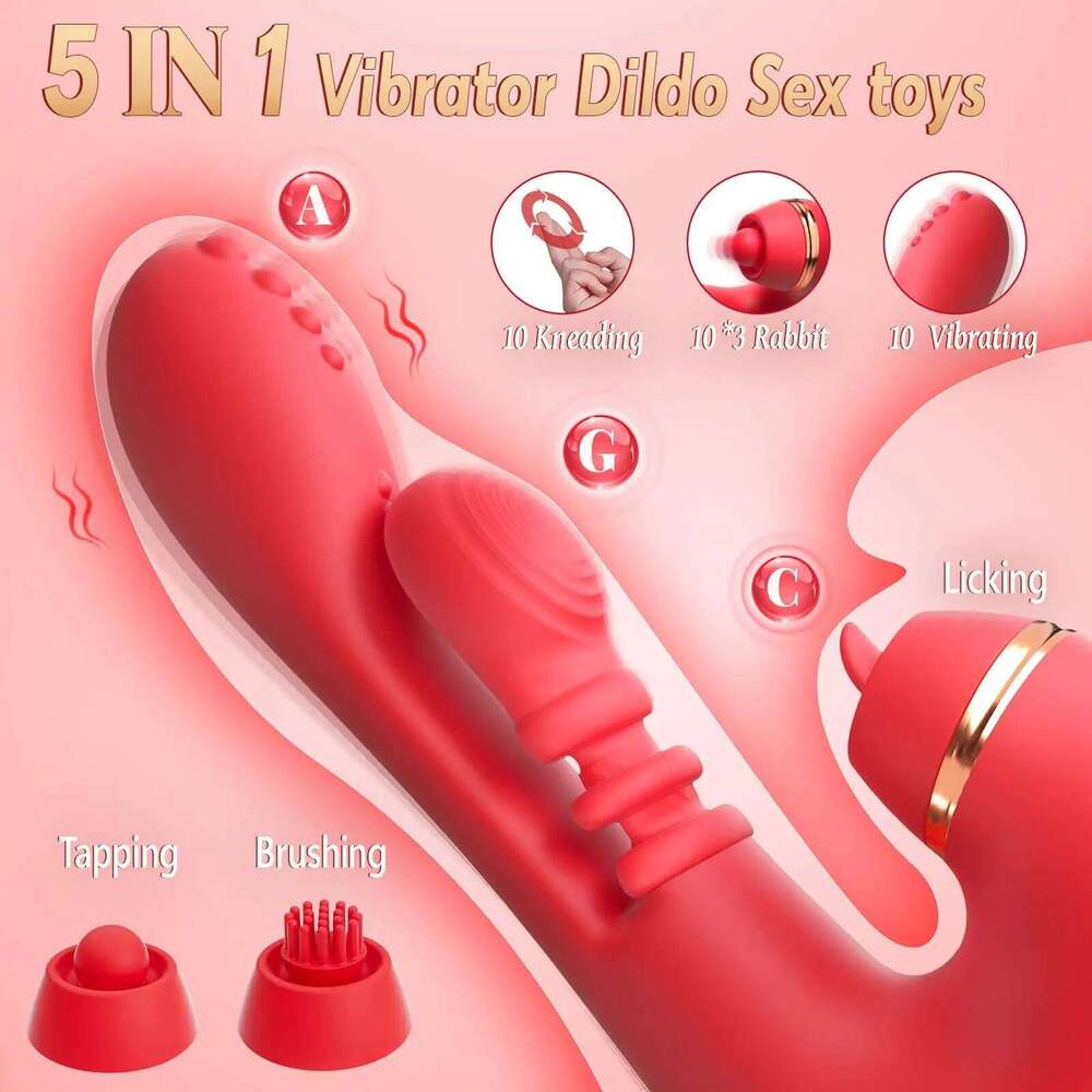 5 IN 1 Tapping Thrusting Dildo for Women G Spot Vibrator Kneading Clit Stimulator Female Masturbator Adult Sex Toys W260305