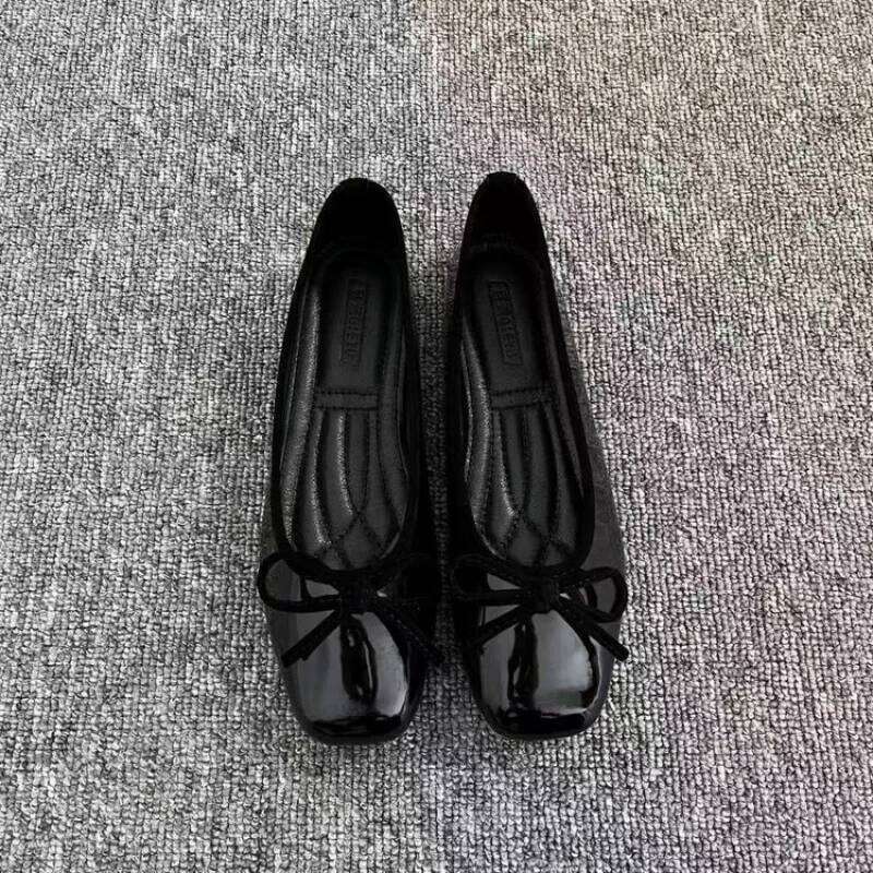 Women's Square Toe Bowknot Loafers Flat Shoes French Style Soft Sole Shallow Slip-Ons for Casual Office Comfortable Driving Shoe