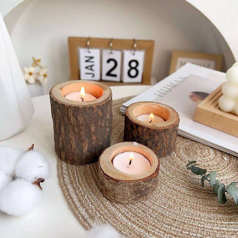 3 PCS Wood Tea Light Holders Tealight Candlestick Home Table Candle Centerpiece for Wedding Christmas Party Decor XJ260305