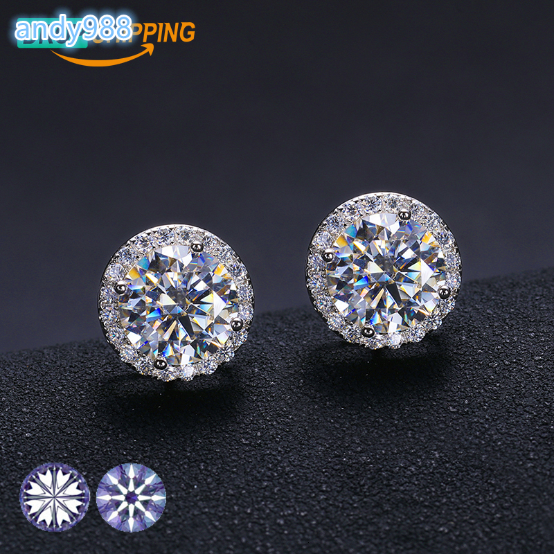 Jewelry Dropshipping Supplier Fashion Gold Plated 925 Sterling Silver Stunning VVS Moissanite Diamond Halo Earrings Stud for Men
