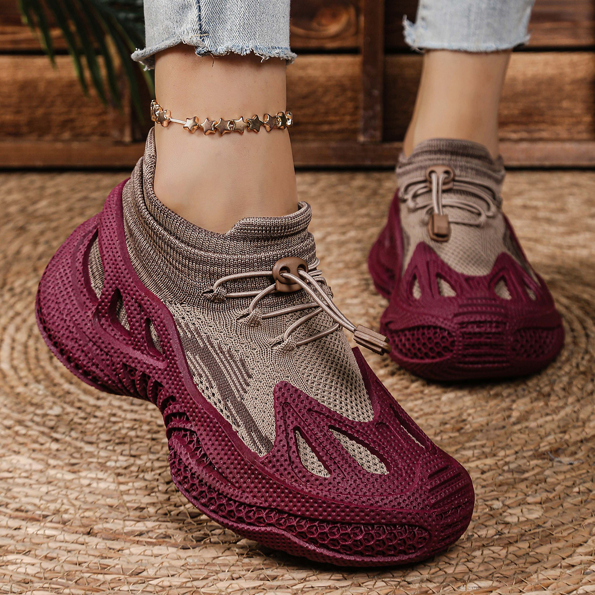 Women's Designer Shoes New Breathable Mesh Sports Shoes Trendy One Foot Casual Thick Soled Sports Shoes Sport oes Breathable Me Slip-On Low-Top C