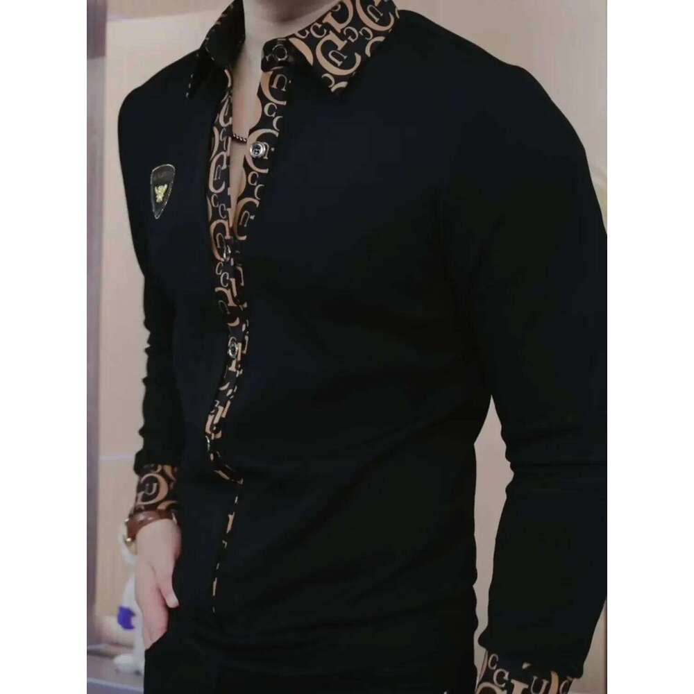 New Men's Light Luxury Handsome Lapel Long Sleeve Korean Version Fake Two Pieces Casual Slim Fit Business Social Shirt