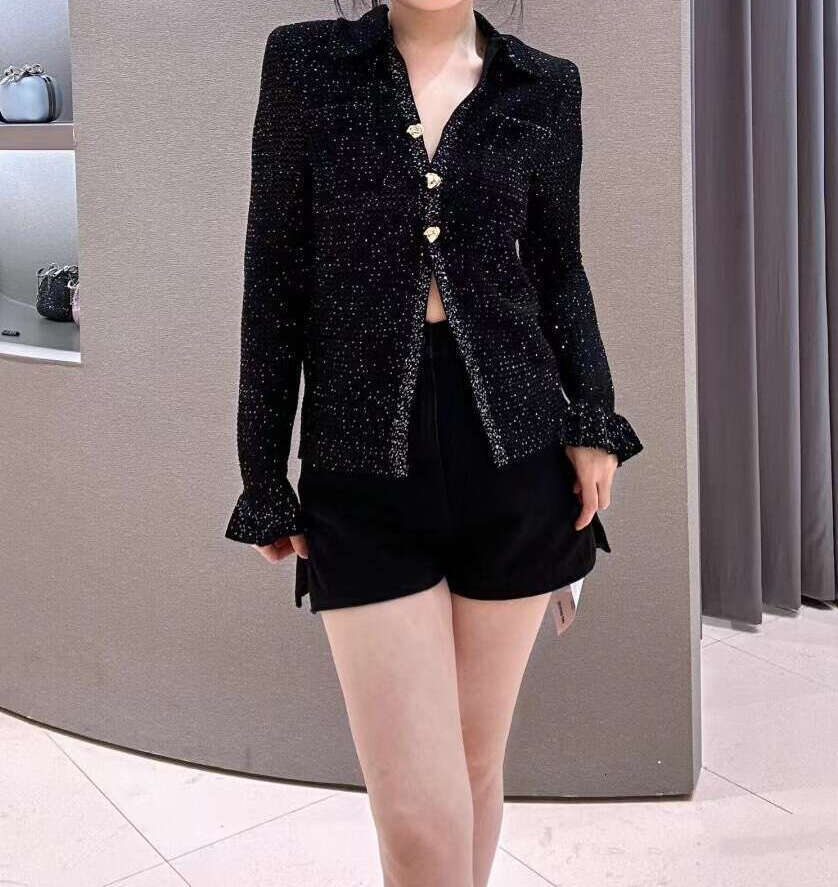 2026 Spring Summer SP Classic Black Diamond Embellished Beaded Long Sleeve Knitted Cardigan Top