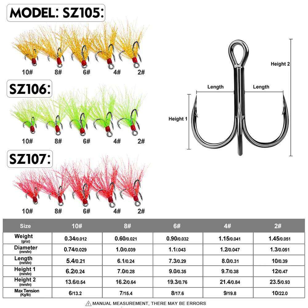 5Pcs 10Pcs Treble Hooks 4X Strength With Feather Tackle Fishing Hook Stronger Carbon Steel Barbed Fishhooks Pesca S260305