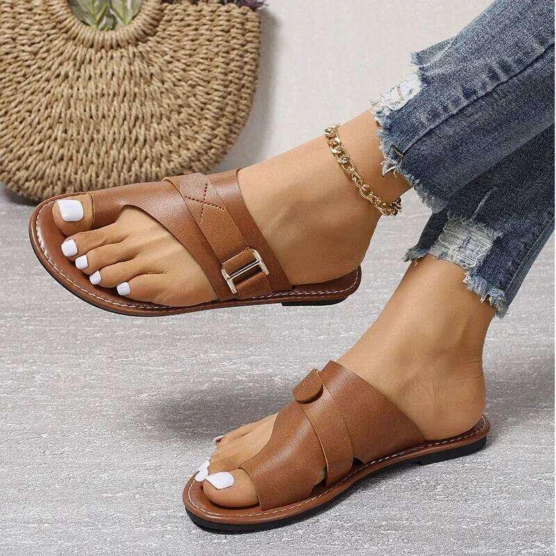 Outside Casual Beach Women Shoes Summer New Flats Flip Flop Sandals Walking Clip Toe Roman Buckle Ladies Slides