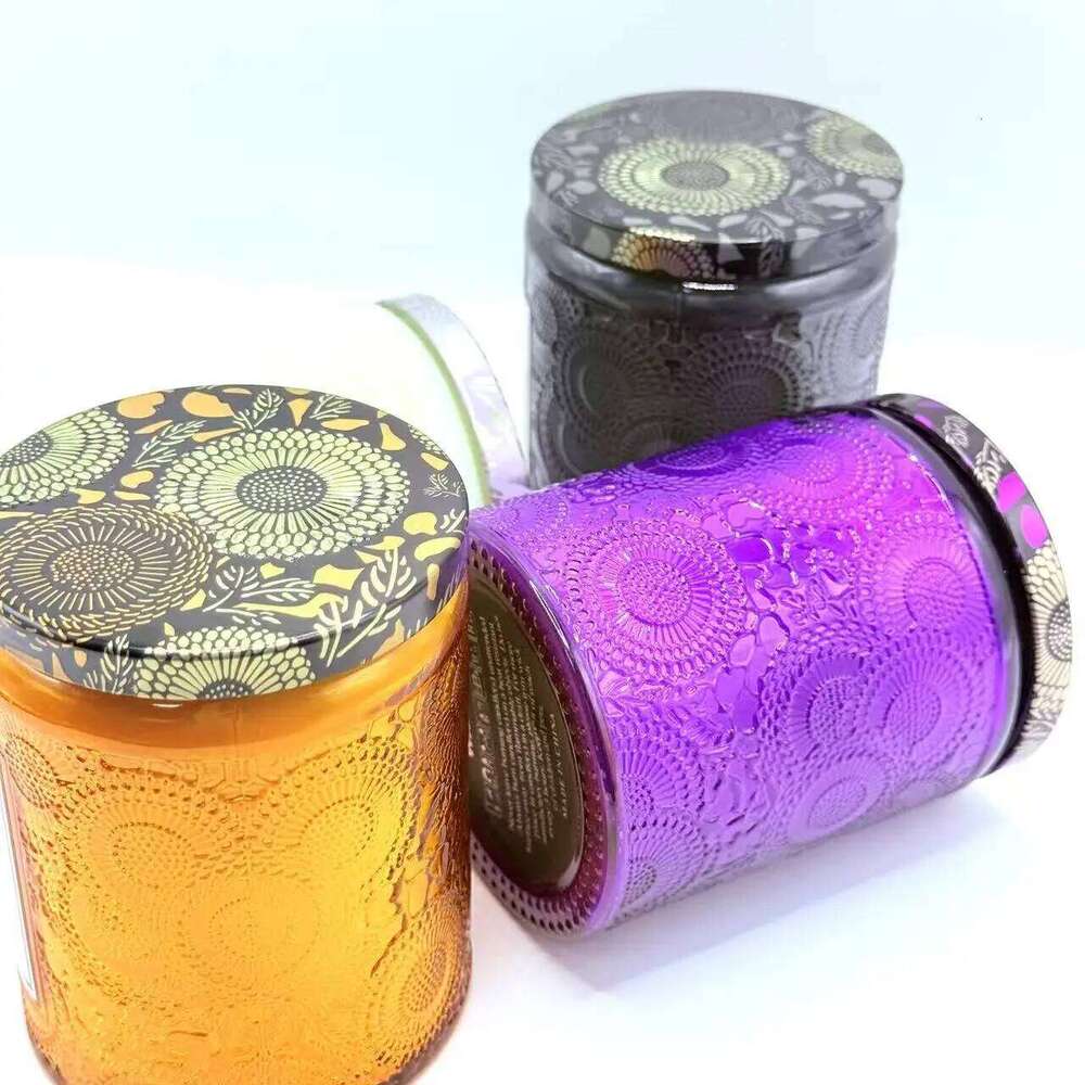 Embossed Glass Scented Soy Wax Aromatherapy Candle 5 Scents 40 Hour Long | Plant Essential Oil Clean Burn W260304 W260305