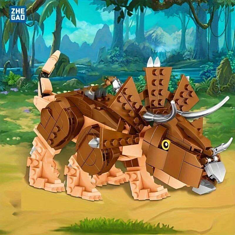 387PCS Dinosaur Building Block Diy Triceratops Model Assembly Bricks Desktop Decoration Educational Toys For Kids Holiday Gifts Z260305