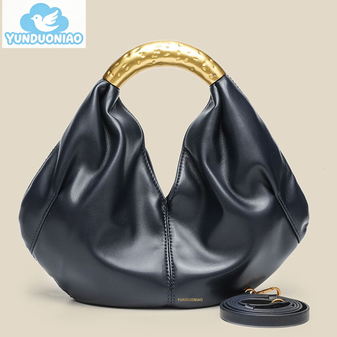 YUNDUONIAO new metal decoration fashionable handbag soft leather high-end dumpling bag mini pleated handbag trendy handbag