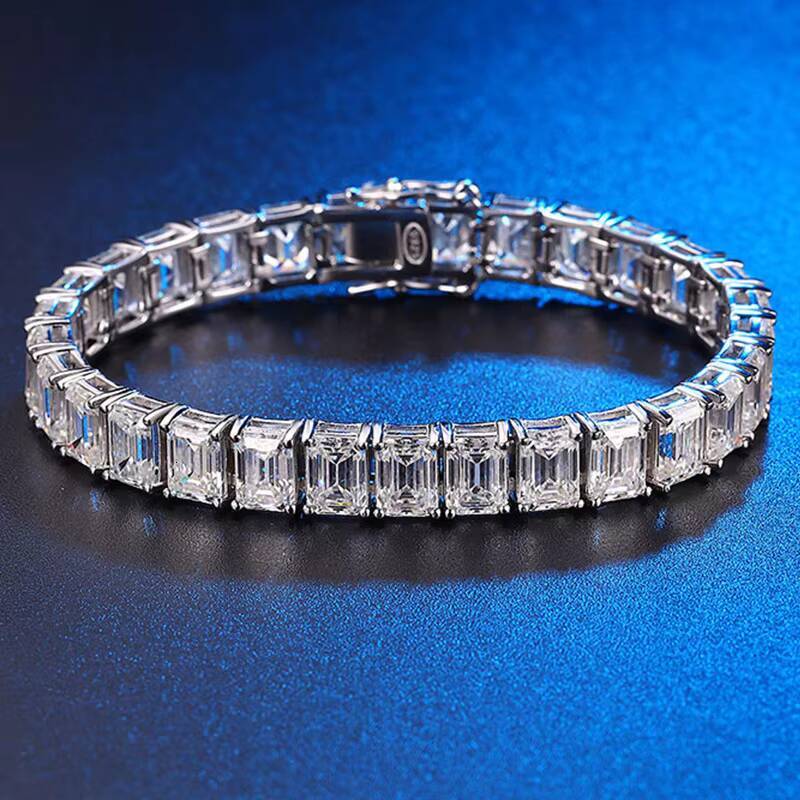 Luxury S925 Sterling Silver Platinum Plated Non Tarnish Emerald Cut 04CT 1CT VVS GRA Moissanite Jewelry Tennis Bracelet for Men