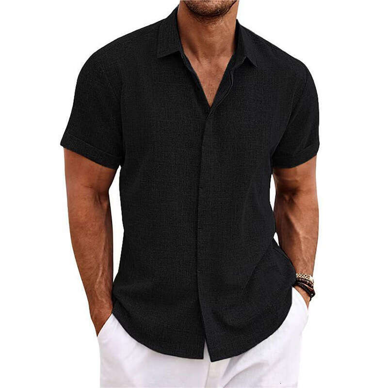 T-Shirt Loose Sweatshirt Solid Color Cotton Linen Men Beach Plus Size Men's Short Sleeve Shirt