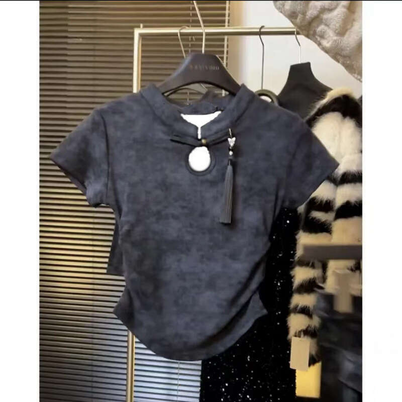 Summer New Chinese-Style Buttoned Slim-Fit TopVintage-Style, Straight-Shoulder Short-Sleeve Women's Shirt Y2K style sexy fashion cropped top