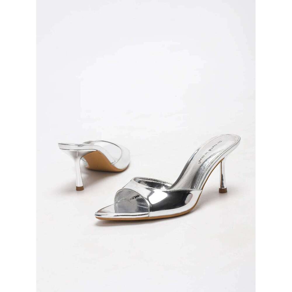 Women's Slip-On Patent Leather Open-Toe High-Heel Mules