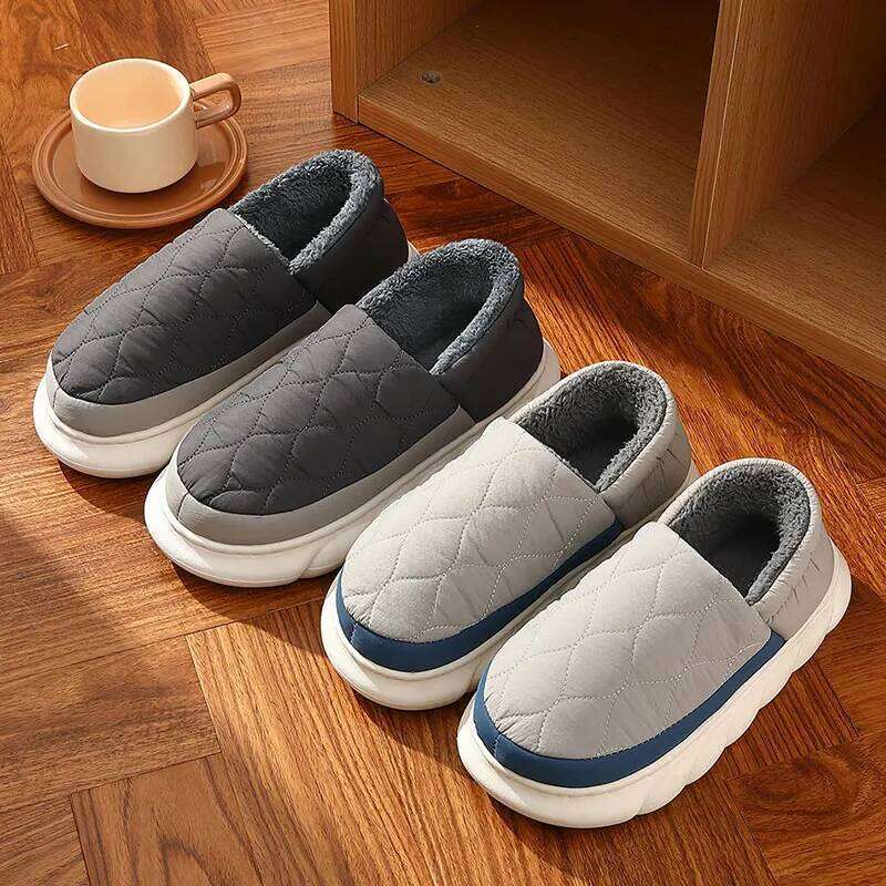 Litfun Plush Men Women Slippers New Winter Outdoor Warm Waterproof Cotton Shoes Indoor Antiskid Thick Sole Home Slides