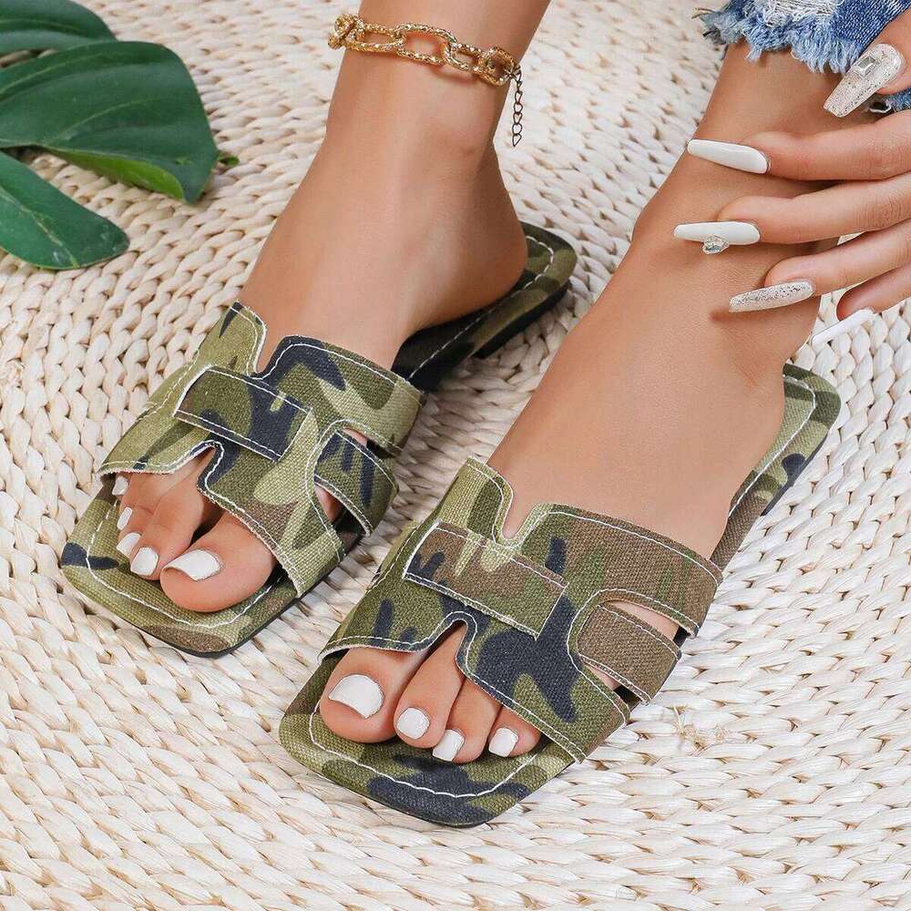 Plus Size Women's Trendy Knitted Flat Bottom Casual Couple Beach Shoes Summer Outerwear Comfortable Sandals for Women