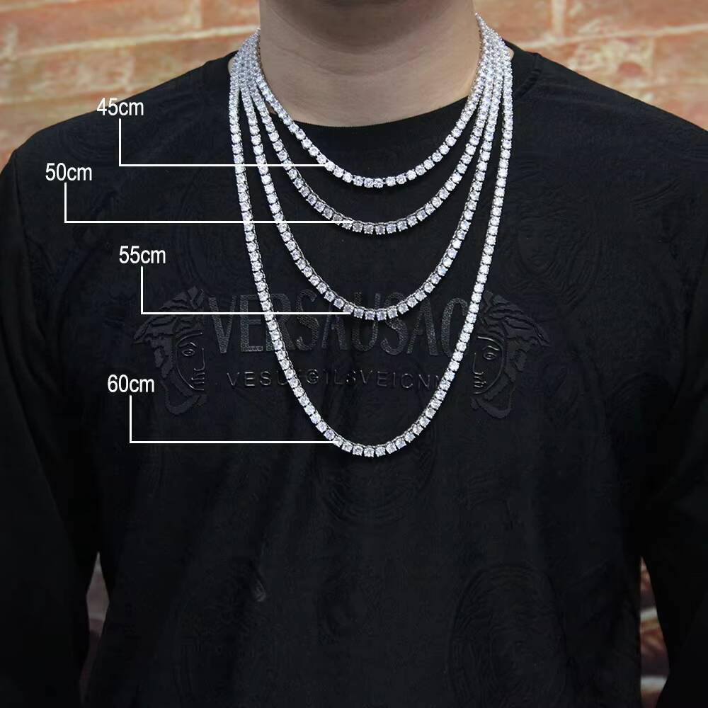 High-grade Custom Mossinate Diamond Chain S925 Sterling Silver Iced Out D Color VVS 3mm Moissanite Tennis Necklace