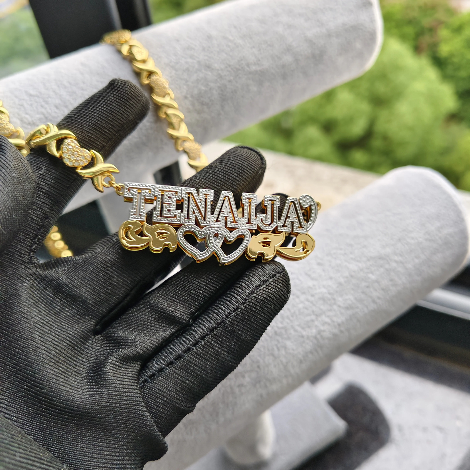 DHQH Customized Name Necklace Personalized 3D Double Plate Two Color Necklace Personalized Jewelry Nameplate -sale Necklace 260302