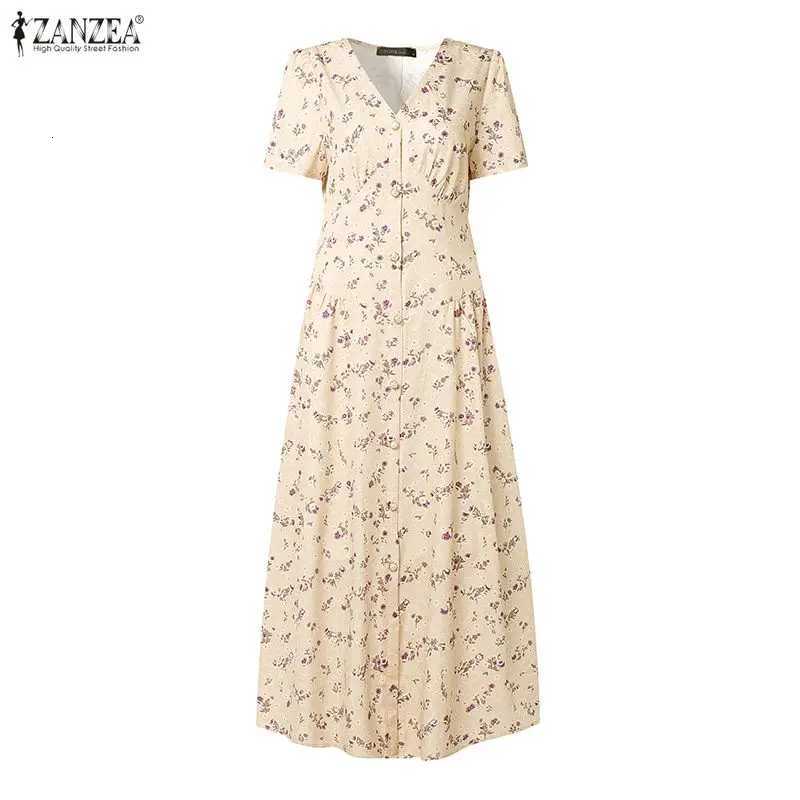 2026 Summer Sundress ZANZEA Women Stylish V Neck Short Sleeve Holiday Robe Floral Printed Dresses Elegant A Line Party Dress X2603061