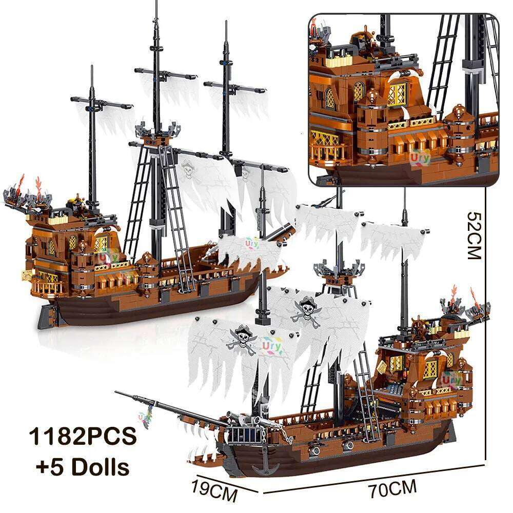 Pirates Ship Adventure Ideas Retro Red Black Boat Island Storm Vessel Flagship Movie Building Blocks Model Toy for Kid Xmas Gift Z260306