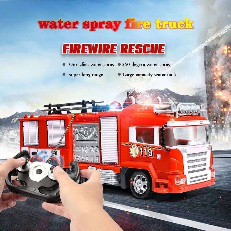 Large Size Fall Resistant Electric Remote Control Fire Truck Set Children Simulation Sprinkler Engineering Car Boy Toy Gift C260305