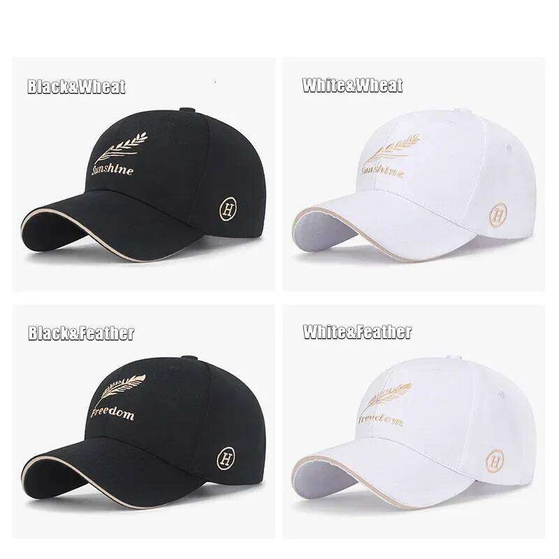 Feather Wheat Ear Embroidery Cotton Baseball Cap New Outdoor Casual Sport Sun Caps Trucker Hat Dad Hats Y260304