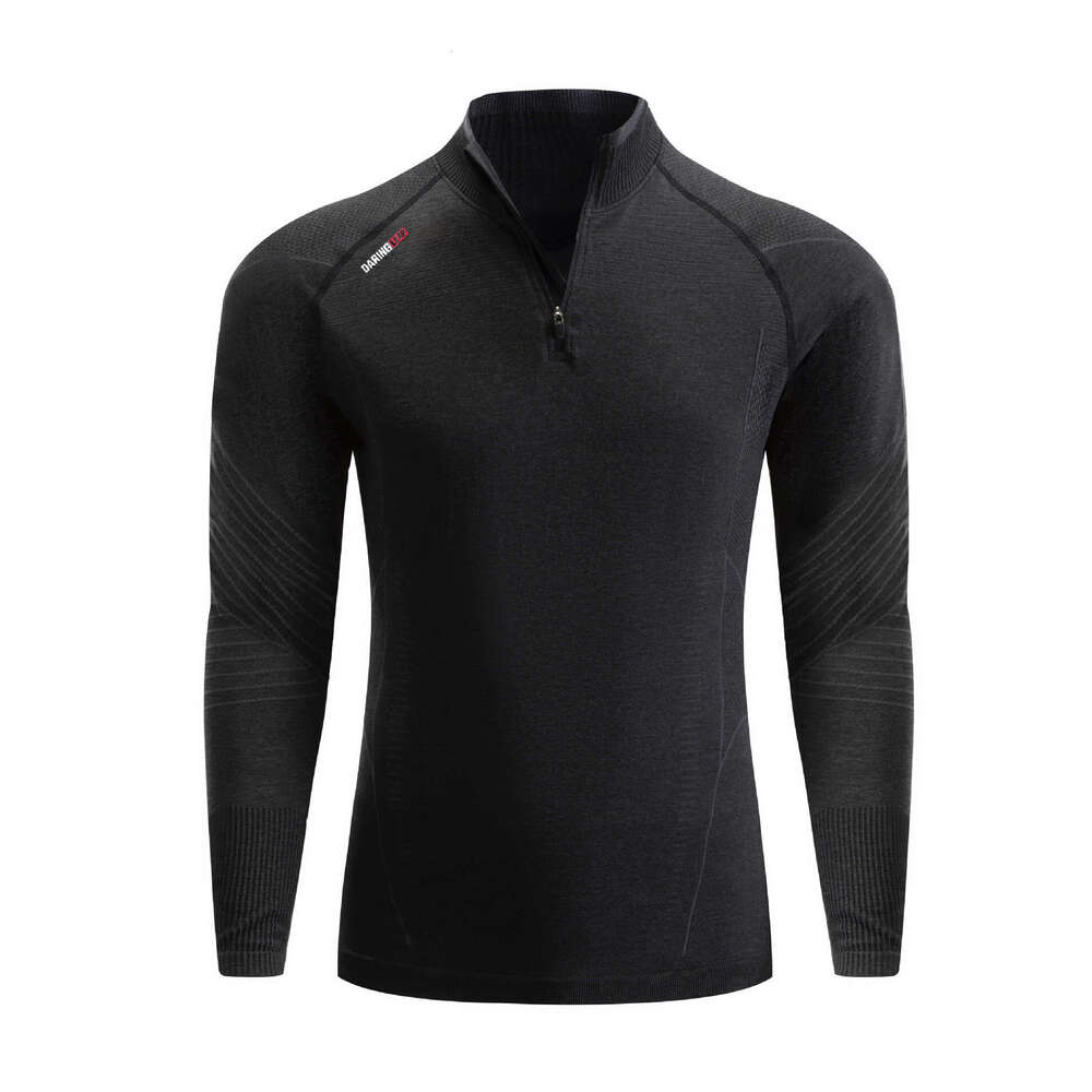 Elastic, quick-drying, seamless jacquard, figure-flattering fitness shirt, sports long-sleeve, breathable, slim-fit, casual half-zip training shirt fo