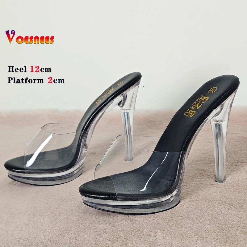 Transparent Slippers Ladies Clear PVC High Heeled Slippers Open Toe Daily Woman Sandals 12cm Sexy Show Crystal Shoes High Heels 260306