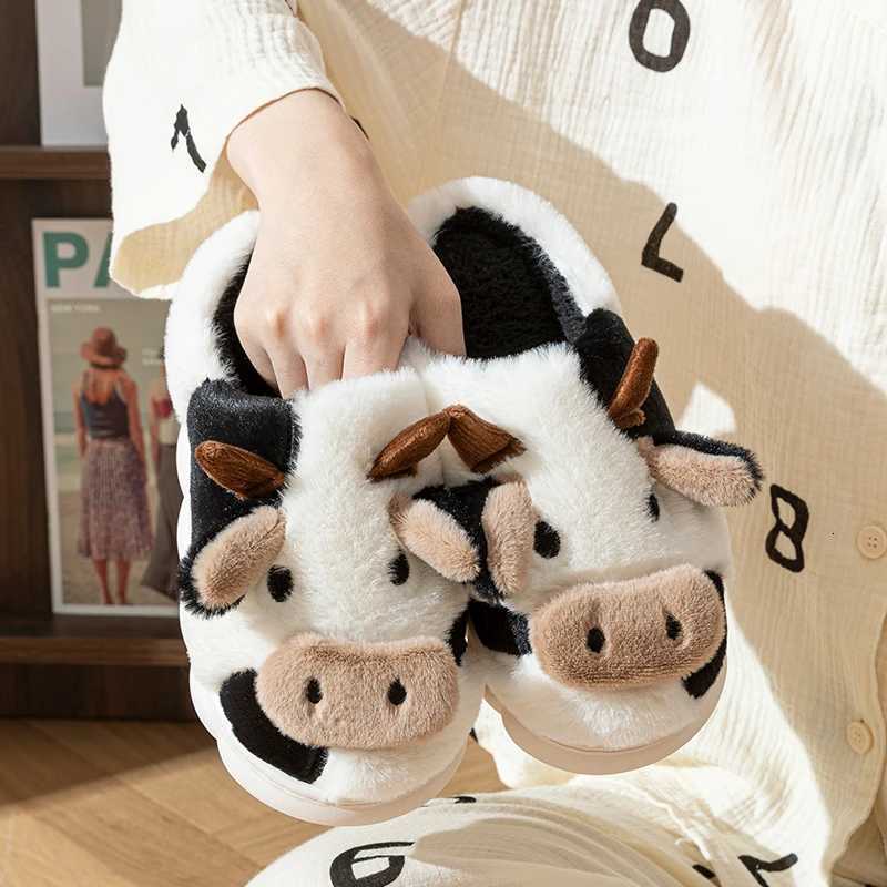 Cute Cow Plush Slippers for Women Men Warm Fuzzy Animal Slippers Indoor Outdoor Cozy Home Shoes S260305