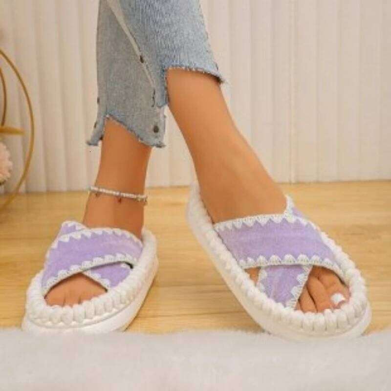 2025 Winter New Women's Plush Comfortable Fashion Open toed Casual Slippers Indoor Anti slip Cotton Dragging