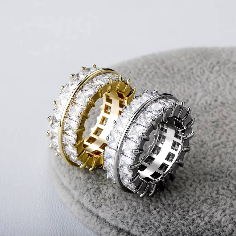 New Luxury Hip Hop Two Row Baguette Lab Diamonds Wedding Band Rings Exquisite Jewelry Iced Out Cubic Zircon Women Men Party Gift