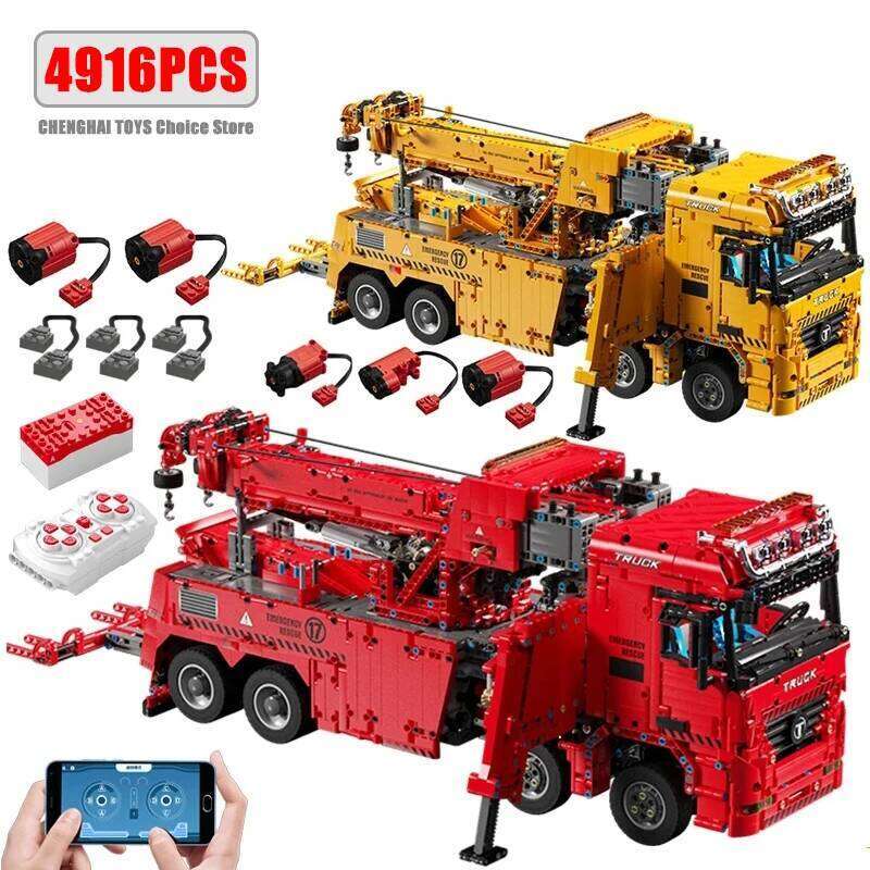 Technical Car Rescue Vehicle APP Remote Control Crane Electric Moter Trucks MOC Bricks Building Blocks Boys Toys Childrens Gifts Z260306