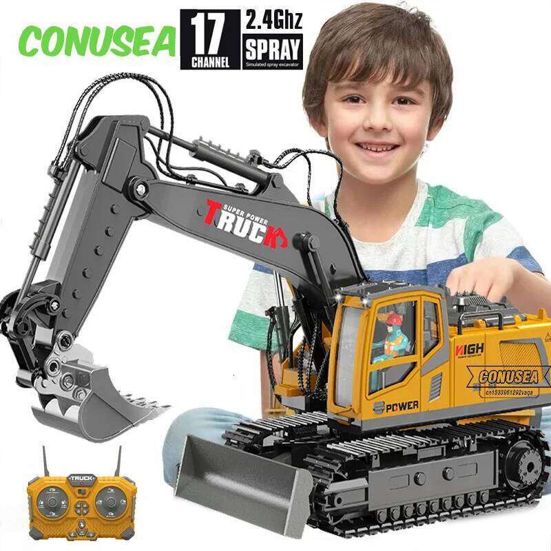 12/15/17CH Rc Excavator Alloy Truck Toy Kids 2.4G Radio Controlled Car Engineering Electric Vehicle Machine Christmas Gifts Boys C260305