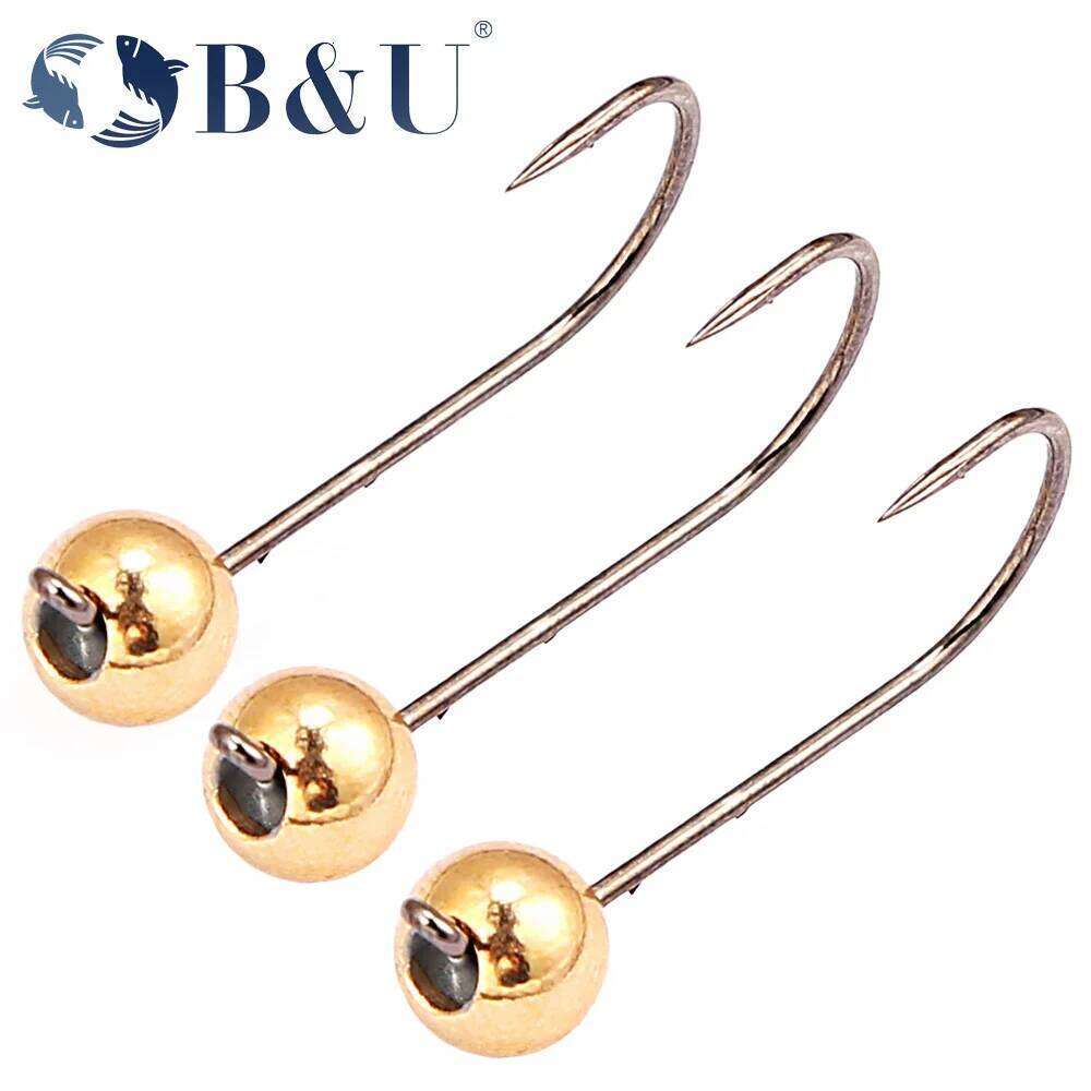 B&U 5pcs Micro Hooks Set 0.5g-4g Copper Head Mini Crank Jig Fishhook for Soft Worm Lure Fishing Accessories S260305