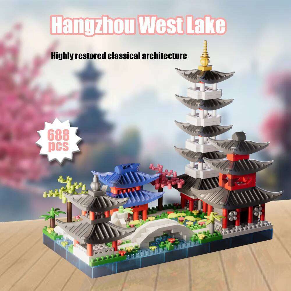 688PCS Hangzhou West Lake, Chinese Architecture, Classic Puzzle Toys, Miniature Building Block Sets, Models Z260305