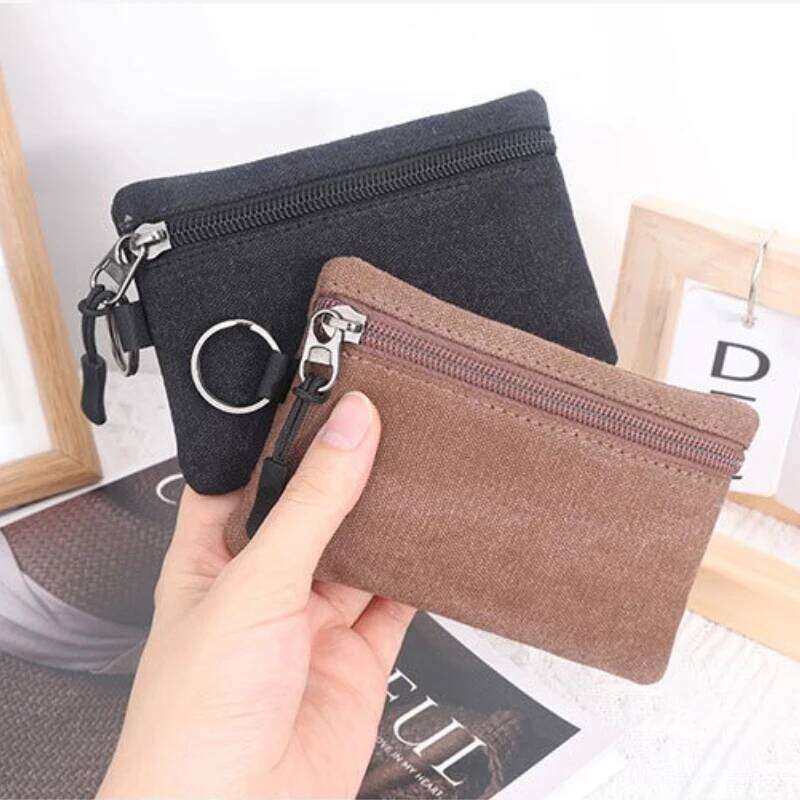 Canvas Mini Wallet Solid Color Zipper Key Bag Money Pocket Purse Women Men Small Card Holder Change Coin Purses C260304