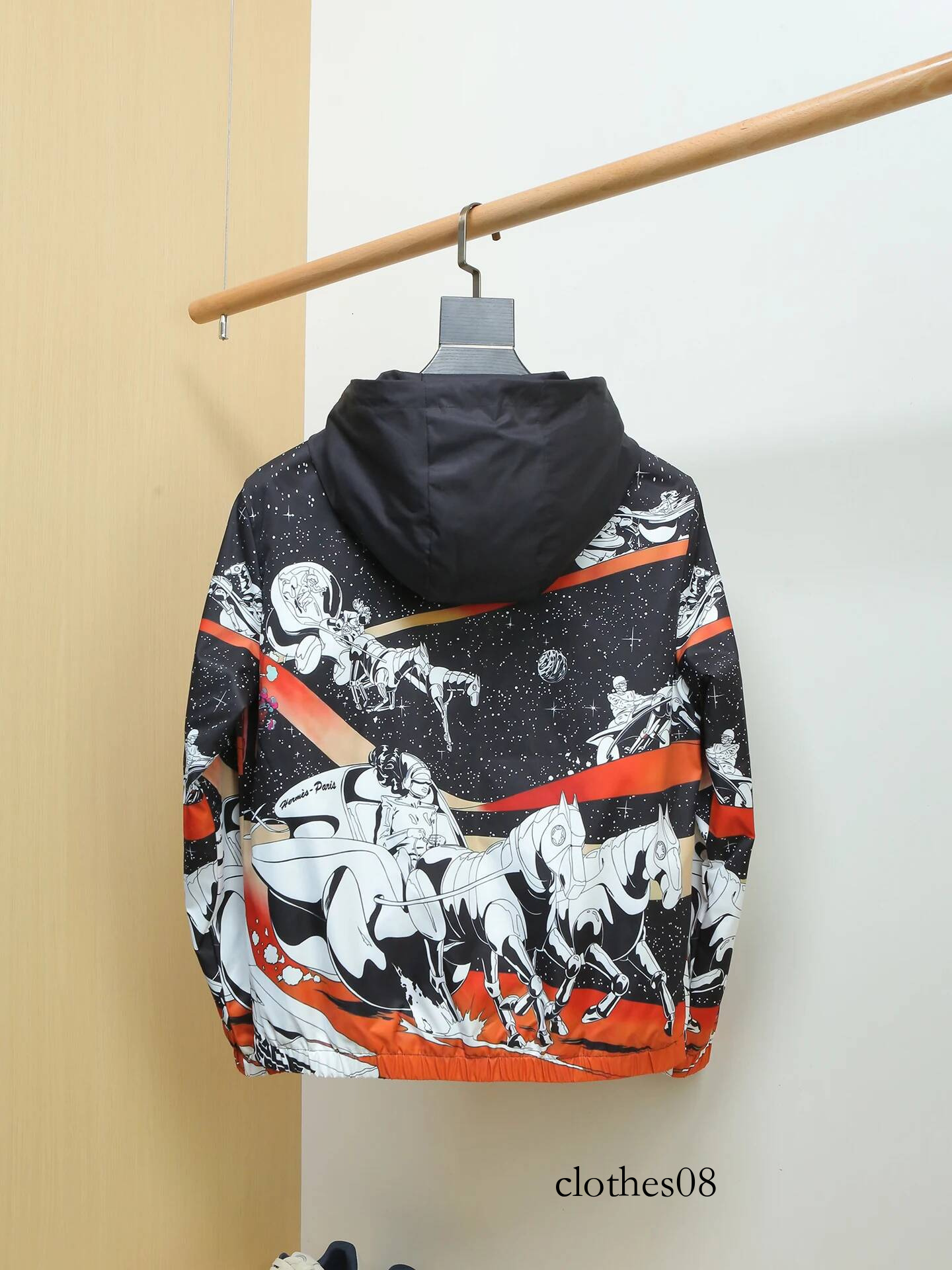 Spring Thin Print Hooded Jaet Men's Sli Faion Slim Fit Top Polyester Casual Sle Breathable Zipper Closure China Made