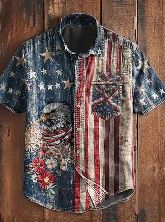 Cross-border vintage casual printed short-sleeve men's shirt