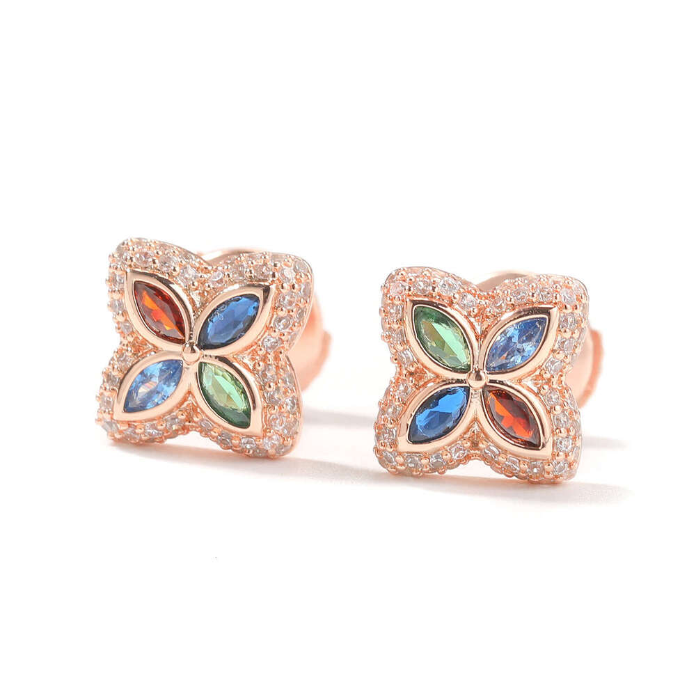 Womens Jewelry Earrings stud Simple Clover Copper Earrings with Zircon Inlaid Steel Needle Fashion Elegant Comfortable All Match Ear Jewelry for Women