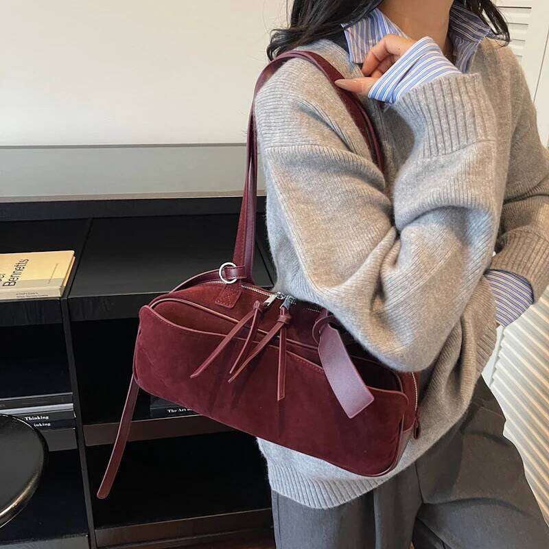 Autumn Winter Latest Commute Shoulder Bags For Women PU Suede Pure Color Large Capacity Boston Bag Luxury Handbags TIANOUDAISHU